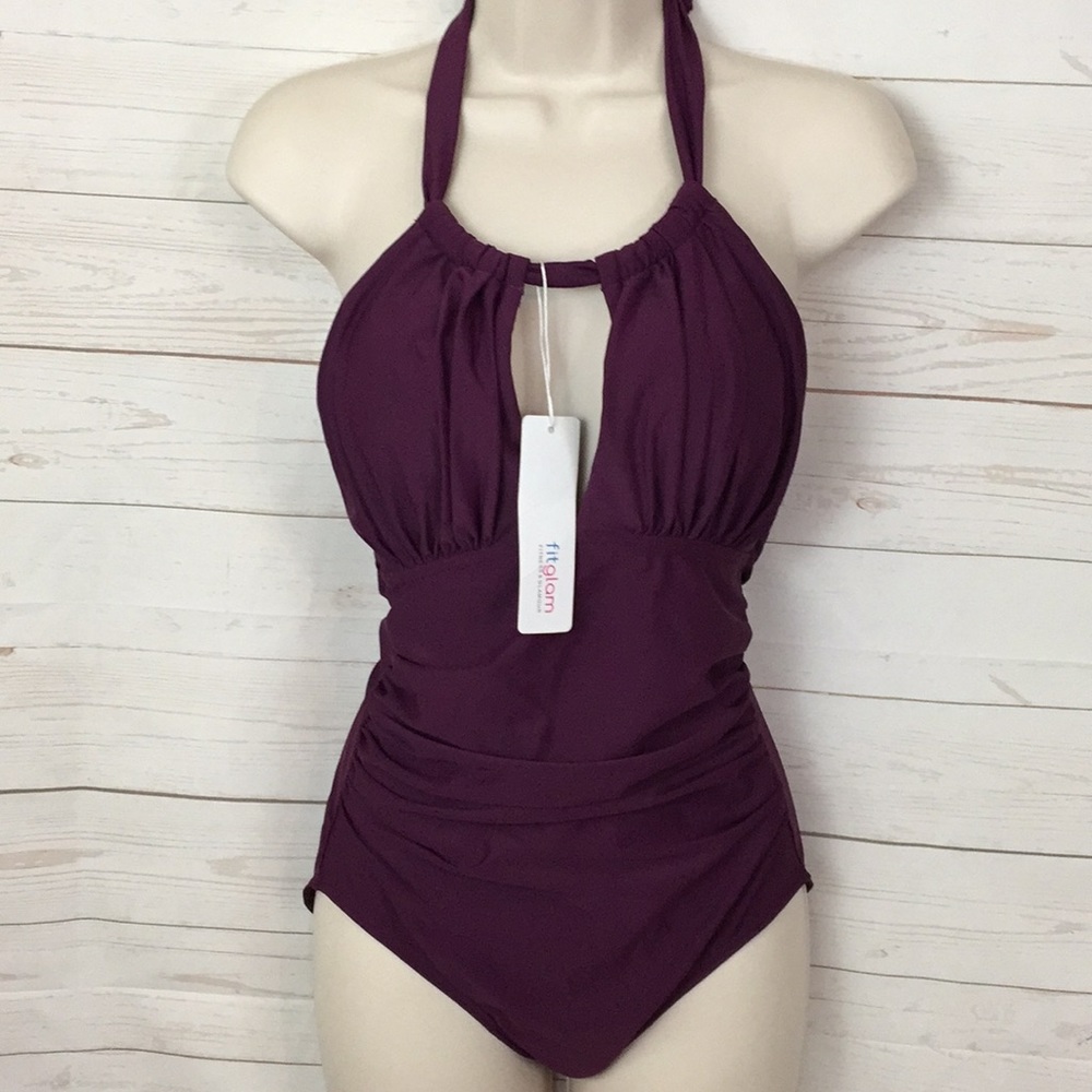 Fit Glam Sz S  Purple One Piece Halter Swimsuit